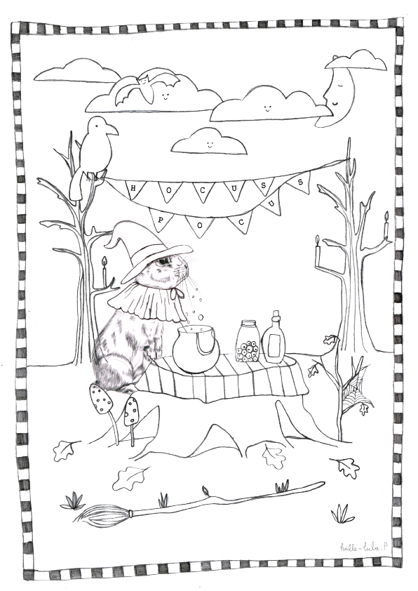 Woodland Witch Colouring Sheet