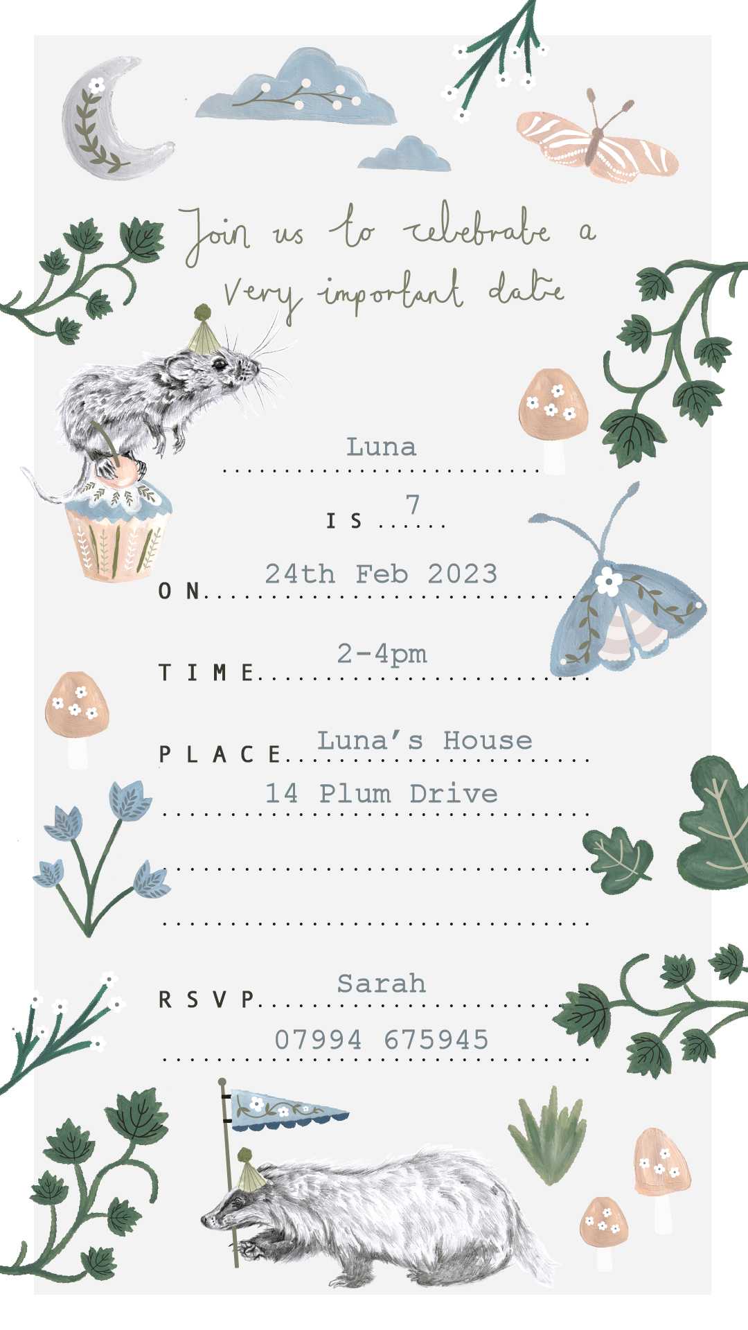 Personalised Wonderland Digital Download Party Invitation