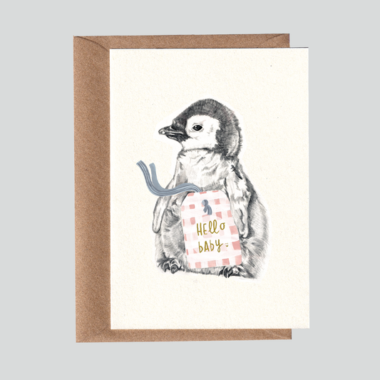 Hello Baby Penguin Card.