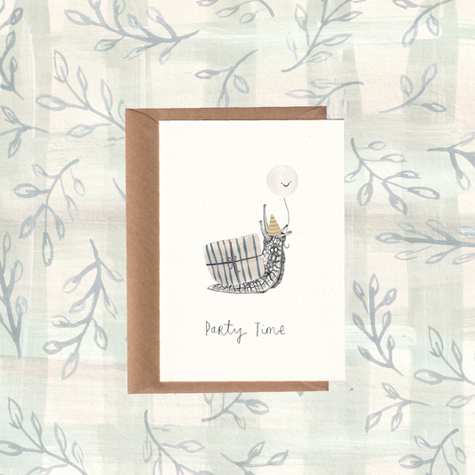 Party Time Snail Birthday Card.