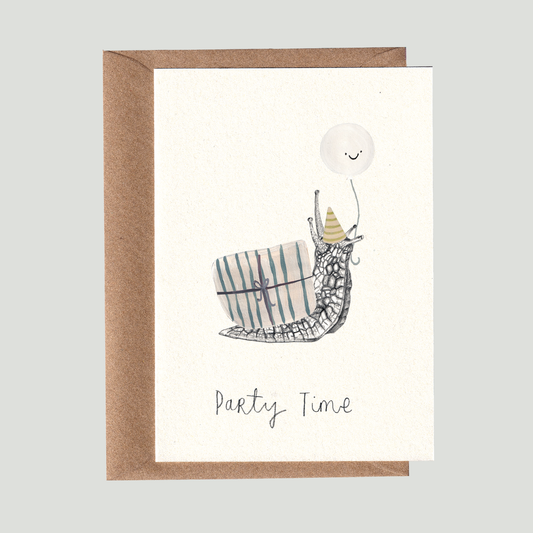 Party Time Snail Birthday Card.
